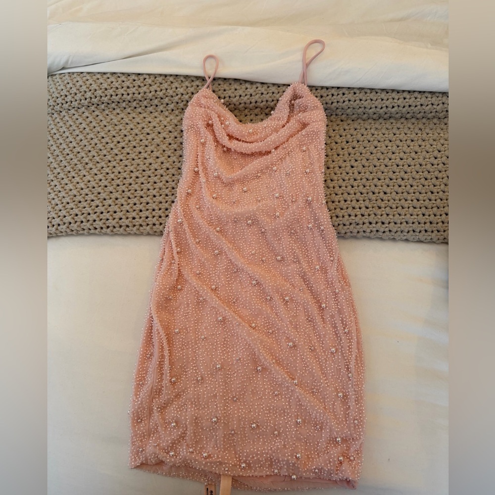 Pink Beaded Mini Dress